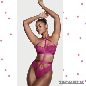 Victoria's Secret Very Sexy strappy high neck
teddy Raspberry cooler VS Large